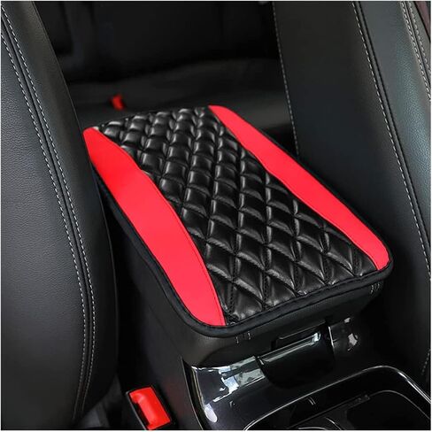 Car Center Console Cushion Pad, Universal Leather Waterproof Armrest Seat Box Cover Protector,Comfortable Car Decor Accessories Fit for Most Cars, Vehicles, SUVs (Red) in Saudi Arabia
