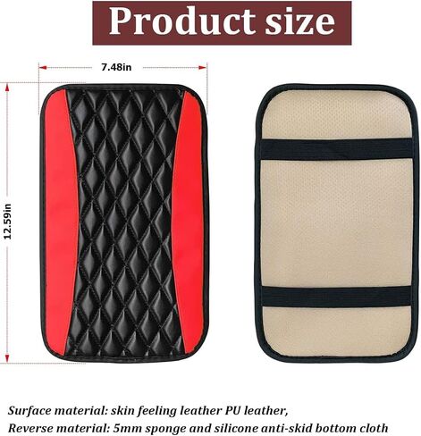 Car Center Console Cushion Pad, Universal Leather Waterproof Armrest Seat Box Cover Protector,Comfortable Car Decor Accessories Fit for Most Cars, Vehicles, SUVs (Red) in Saudi Arabia