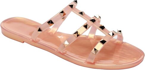 Studded Sandals for Womens Jelly Shoes Flats Stud Slides Slip On Dressy Black Jellies Slippers Summer Beach with Rivets in Saudi Arabia