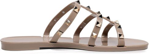 Studded Sandals for Womens Jelly Shoes Flats Stud Slides Slip On Dressy Black Jellies Slippers Summer Beach with Rivets in Saudi Arabia