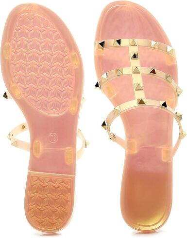 Studded Sandals for Womens Jelly Shoes Flats Stud Slides Slip On Dressy Black Jellies Slippers Summer Beach with Rivets in Saudi Arabia