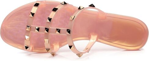 Studded Sandals for Womens Jelly Shoes Flats Stud Slides Slip On Dressy Black Jellies Slippers Summer Beach with Rivets in Saudi Arabia