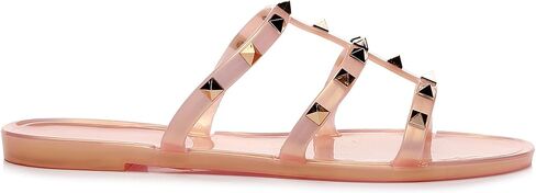 Studded Sandals for Womens Jelly Shoes Flats Stud Slides Slip On Dressy Black Jellies Slippers Summer Beach with Rivets in Saudi Arabia