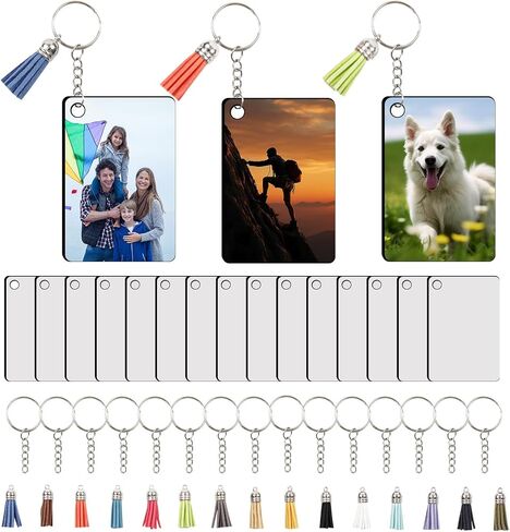 15 PCS sublimation keychain blanks with Tassels Double Sided MDF sublimation keychains blanks bulk (WHITE, Rectangular) in Saudi Arabia