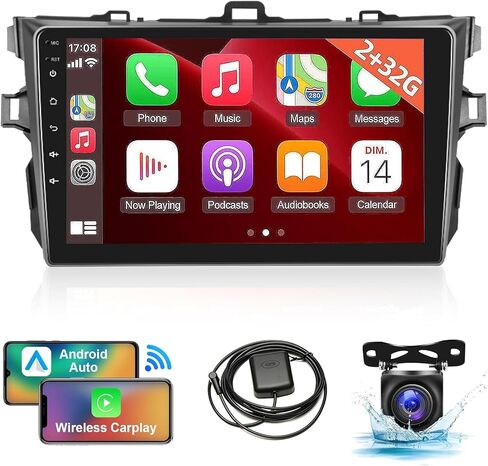راديو ستيريو للسيارة من Leadfan Android لسيارة Toyota Corolla 2008 2009 2010 2011 2012 Wireless CarPlay Android شاشة تعمل باللمس التلقائي مع نظام ملاحة GPS مدمج واي فاي وصلة مرآة / بلوتوث / SWC/FM/WiFi/USB in Kuwait