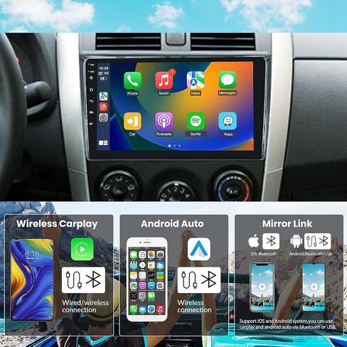 2+64G for Toyota Corolla 2009-2013 Android Car Stereo Radio with Wireless Carplay Android Auto, 9 Inch Touch Screen GPS Navigation Head Unit Support WiFi Bluetooth FM SWC Mirror Link HD Camera in Saudi Arabia