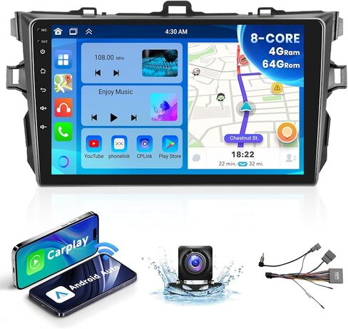 2+64G for Toyota Corolla 2009-2013 Android Car Stereo Radio with Wireless Carplay Android Auto, 9 Inch Touch Screen GPS Navigation Head Unit Support WiFi Bluetooth FM SWC Mirror Link HD Camera in Saudi Arabia
