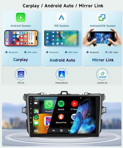 2+64G for Toyota Corolla 2009-2013 Android Car Stereo Radio with Wireless Carplay Android Auto, 9 Inch Touch Screen GPS Navigation Head Unit Support WiFi Bluetooth FM SWC Mirror Link HD Camera in Saudi Arabia