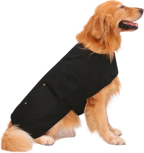 HDE Canvas Dog Vest Waterproof Jacket Cold Weather Coats for S-XL Dogs Black - S in Saudi Arabia