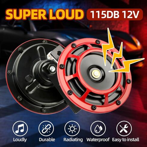 Car Horn High/Low pitched Car Horn Kit Truck Motorcycle Train Horn 12V 130 dB (red) in Saudi Arabia