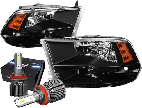 DNA MOTORING HL-OH-DR09QUA-BK-AM المصابيح الأمامية باللون الأسود الكهرماني المتوافقة مع 10-18 Ram 1500-5500، تناسب نماذج المصابيح الأمامية المزدوجة أو الرباعية in Saudi Arabia