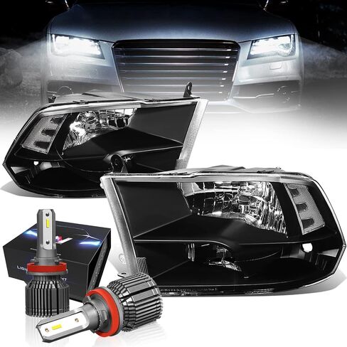 DNA MOTORING HL-OH-DR09QUA-BK-AM المصابيح الأمامية باللون الأسود الكهرماني المتوافقة مع 10-18 Ram 1500-5500، تناسب نماذج المصابيح الأمامية المزدوجة أو الرباعية in Saudi Arabia