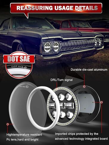 CO LIGHT 5.75 Led Headlight 5 3/4 Round Led Headlights Whit DRL Amber Turn Signal Light and Hi/Lo Beam Led Projector Sealed Beam Headlight Compatible with Thunderbird Torino 4PCS in Kuwait