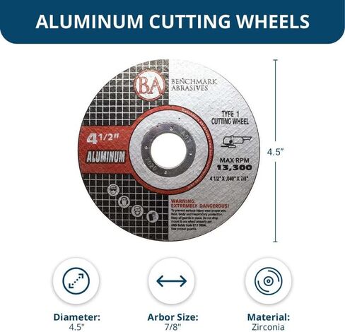 Benchmark Abrasives Grinder Cut Off Wheels 4 1/2 Inch Aluminum Oxide Thin Type 1 Angle Grinder Cutting Disc for Aluminum, Copper - with 7/8" Arbor Hole, Fast Grinder Cutting Wheel - 25 Pack in Saudi Arabia