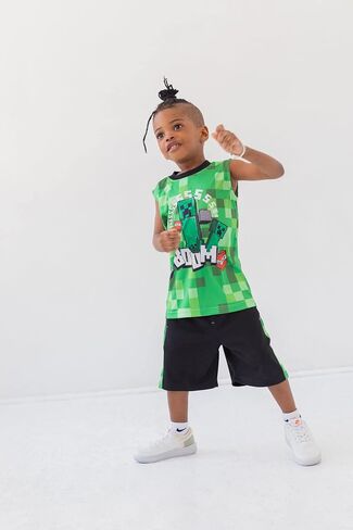 Minecraft Creeper T-Shirt Tank Top and MeshShorts 3 Piece Outfit Set Little Kid to Big Kid in Saudi Arabia