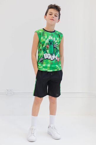 Minecraft Creeper T-Shirt Tank Top and MeshShorts 3 Piece Outfit Set Little Kid to Big Kid in Saudi Arabia