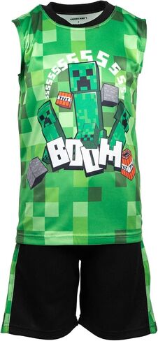 Minecraft Creeper T-Shirt Tank Top and MeshShorts 3 Piece Outfit Set Little Kid to Big Kid in Saudi Arabia