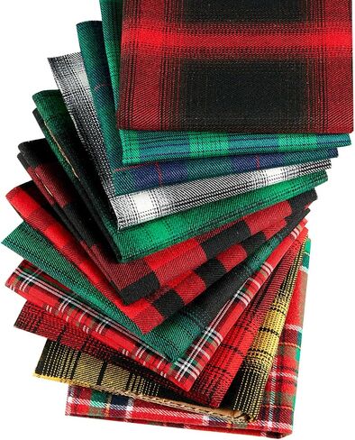 12 Pieces Buffalo Plaid Fabric Craft Bundle Cotton Fabric Squares Holiday Fabric 10 x 10 Inch Patchwork Sewing Fabric for Christmas DIY Sewing Quilting in Saudi Arabia