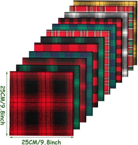 12 Pieces Buffalo Plaid Fabric Craft Bundle Cotton Fabric Squares Holiday Fabric 10 x 10 Inch Patchwork Sewing Fabric for Christmas DIY Sewing Quilting in Saudi Arabia