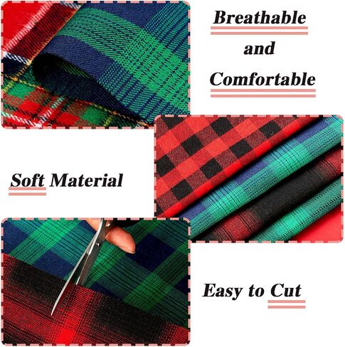 12 Pieces Buffalo Plaid Fabric Craft Bundle Cotton Fabric Squares Holiday Fabric 10 x 10 Inch Patchwork Sewing Fabric for Christmas DIY Sewing Quilting in Saudi Arabia