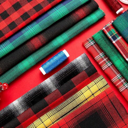 12 Pieces Buffalo Plaid Fabric Craft Bundle Cotton Fabric Squares Holiday Fabric 10 x 10 Inch Patchwork Sewing Fabric for Christmas DIY Sewing Quilting in Saudi Arabia