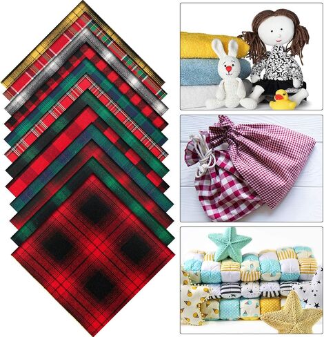 12 Pieces Buffalo Plaid Fabric Craft Bundle Cotton Fabric Squares Holiday Fabric 10 x 10 Inch Patchwork Sewing Fabric for Christmas DIY Sewing Quilting in Saudi Arabia