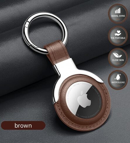 Compatible with AirTag Case Airtag Keyring Leather Protective Case AirTags Loop Holder Air Tags Protective Cover Airtag Key Chain Loop Holders for Luggage Dog Cat Pet Collar, Brown in Kuwait
