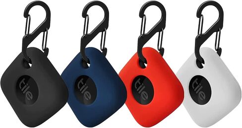 4 قطع حافظة لجهاز Tile Mate Tracker 2022، غطاء جلدي ناعم من السيليكون ممتص للصدمات مع ملحقات حلقة تسلق (أسود + أزرق + أحمر + أبيض) in Kuwait