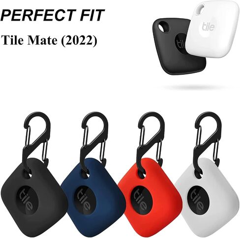 4 قطع حافظة لجهاز Tile Mate Tracker 2022، غطاء جلدي ناعم من السيليكون ممتص للصدمات مع ملحقات حلقة تسلق (أسود + أزرق + أحمر + أبيض) in Kuwait
