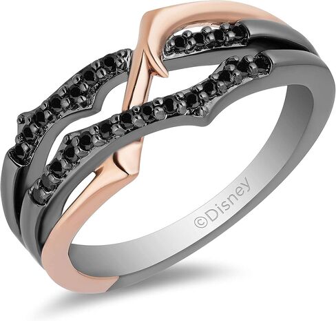 Jewelili Enchanted Disney Fine Jewelry 10K Rose Gold and Black Rhodium over Sterling Silver with 1/5 Cttw Black Diamonds Maleficent Thorn Ring in Saudi Arabia