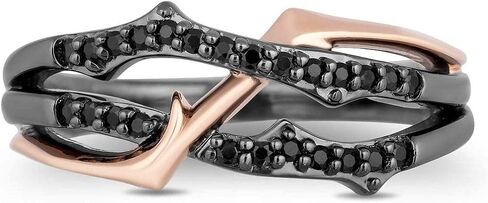 Jewelili Enchanted Disney Fine Jewelry 10K Rose Gold and Black Rhodium over Sterling Silver with 1/5 Cttw Black Diamonds Maleficent Thorn Ring in Saudi Arabia
