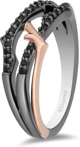 Jewelili Enchanted Disney Fine Jewelry 10K Rose Gold and Black Rhodium over Sterling Silver with 1/5 Cttw Black Diamonds Maleficent Thorn Ring in Saudi Arabia