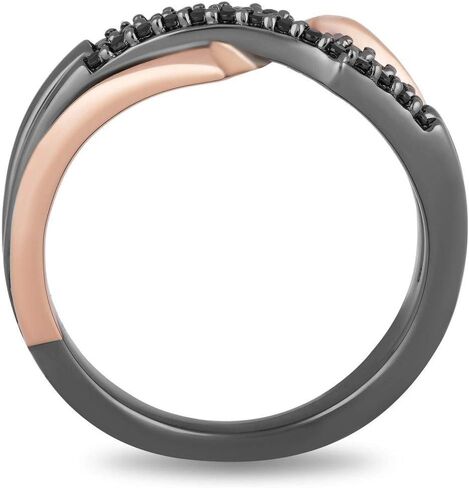 Jewelili Enchanted Disney Fine Jewelry 10K Rose Gold and Black Rhodium over Sterling Silver with 1/5 Cttw Black Diamonds Maleficent Thorn Ring in Saudi Arabia