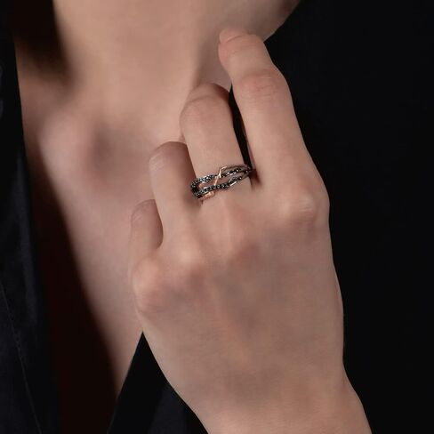 Jewelili Enchanted Disney Fine Jewelry 10K Rose Gold and Black Rhodium over Sterling Silver with 1/5 Cttw Black Diamonds Maleficent Thorn Ring in Saudi Arabia