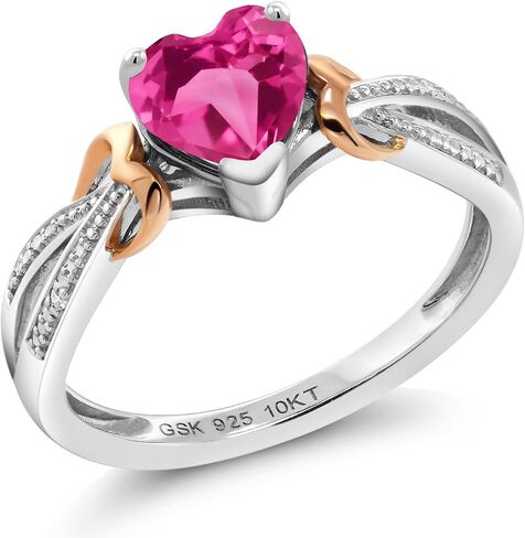 Gem Stone King 925 Sterling Silver and 10K Rose Gold Pink Created Sapphire and Diamond Ring For Women (0.81 Cttw, Heart Shape 6MM, Available in size 5, 6, 7, 8, 9) in Saudi Arabia