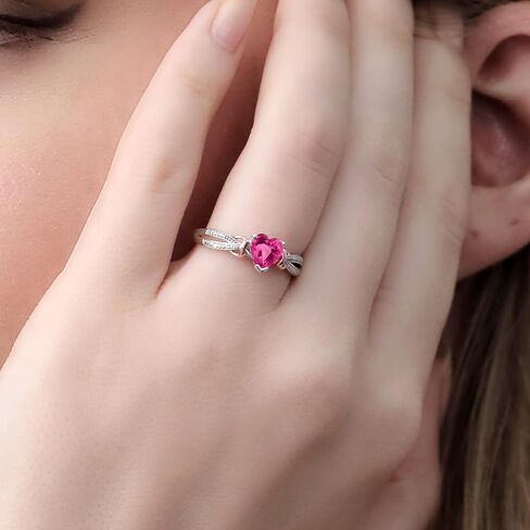 Gem Stone King 925 Sterling Silver and 10K Rose Gold Pink Created Sapphire and Diamond Ring For Women (0.81 Cttw, Heart Shape 6MM, Available in size 5, 6, 7, 8, 9) in Saudi Arabia