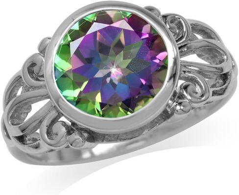 Silvershake 10mm Natural Round Shape Gemstone White Gold Plated 925 Sterling Silver Filigree Solitaire Right Hand Ring Jewelry for Women in Saudi Arabia