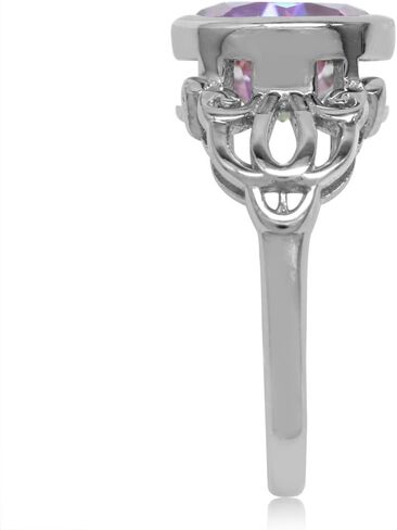 Silvershake 10mm Natural Round Shape Gemstone White Gold Plated 925 Sterling Silver Filigree Solitaire Right Hand Ring Jewelry for Women in Saudi Arabia