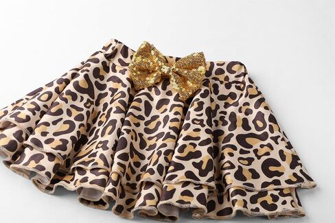 ملابس عيد الميلاد الثاني للفتيات الصغيرات الرضع بأكمام مكشكشة وتنورة زهرية بطبعة الفهد مع عصابة رأس in Kuwait