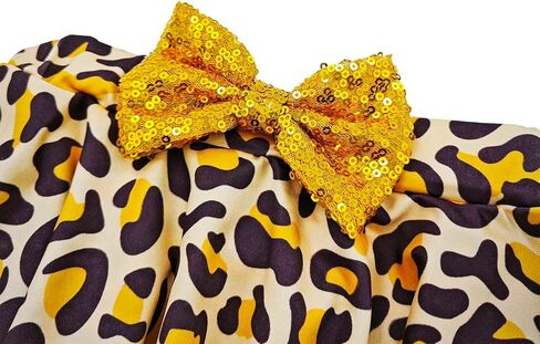 ملابس عيد الميلاد الثاني للفتيات الصغيرات الرضع بأكمام مكشكشة وتنورة زهرية بطبعة الفهد مع عصابة رأس in Kuwait