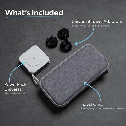 PowerPack Universal - شاحن سفر متوافق مع MagSafe 5 في 1 | محول السفر العالمي | بنك الطاقة للسفر | قابس محول متضمن (أبيض ناصع) in Saudi Arabia