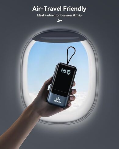 بنك طاقة MOKiN بقدرة 65 وات، كابلات USB C وiOS مدمجة، حزمة بطارية محمولة 4 مخارج PD3.0 للشحن السريع مع شاشة رقمية ذكية، شاحن USB C لأجهزة MacBook Pro/Air، iPhone 15/14/13 Series، iPad، Samsung in Kuwait