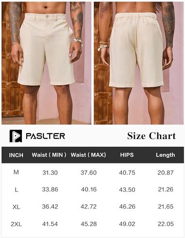 PASLTER شورت رجالي من الكتان مسطح من الأمام، كاجوال بخصر مطاطي، خفيف الوزن، مناسب للصيف، شورت للشاطئ in Kuwait