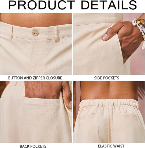 PASLTER شورت رجالي من الكتان مسطح من الأمام، كاجوال بخصر مطاطي، خفيف الوزن، مناسب للصيف، شورت للشاطئ in Kuwait