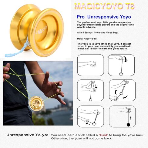 Magicyoyo T8 Shadow Unresponse Yoyo Professional Metal Yo Yo Ball Bearing هدية مع قفاز وحقيبة و5 خيوط (ذهبي) in Kuwait