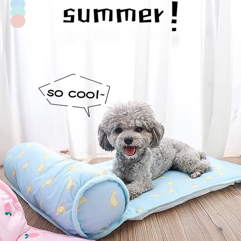 PUMYPOREITY Cooling Dog Bed, Pet Cooling Mat with Pillow, Ice Silk Cooling Dog Blanket, Self Cooling Pad for Cat,Dog, Washable Summer Pet Mat for Kennel, Crates, Sofa, Floor, Green, L in Kuwait