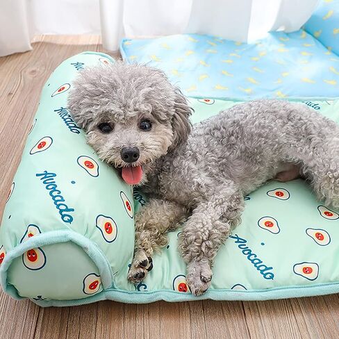 PUMYPOREITY Cooling Dog Bed, Pet Cooling Mat with Pillow, Ice Silk Cooling Dog Blanket, Self Cooling Pad for Cat,Dog, Washable Summer Pet Mat for Kennel, Crates, Sofa, Floor, Green, L in Kuwait