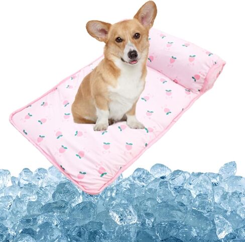 PUMYPOREITY Cooling Dog Bed, Pet Cooling Mat with Pillow, Ice Silk Cooling Dog Blanket, Self Cooling Pad for Cat,Dog, Washable Summer Pet Mat for Kennel, Crates, Sofa, Floor, Green, L in Saudi Arabia