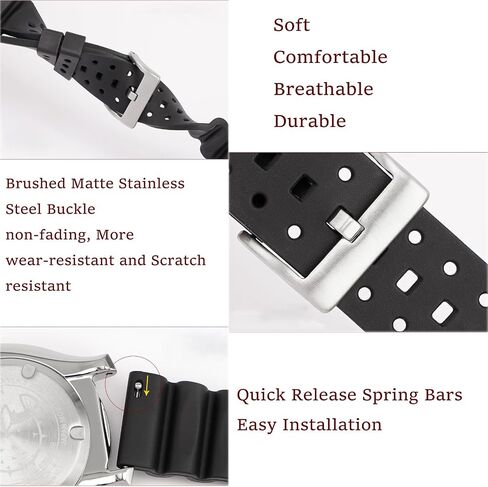 Fluororubber Watch Band Quick Release Diver FKM Rubber Watch Strap 18mm 20mm 22mm 24mm Ventilated Soft Durable Universal Smartwatch Band Replacement Strap for Men & Women in Saudi Arabia