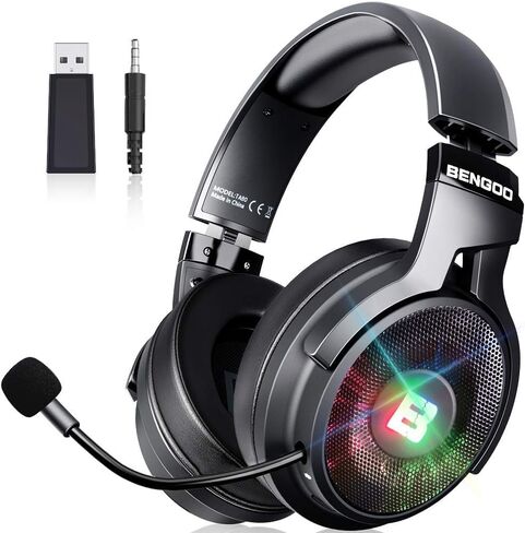سماعة ألعاب لاسلكية BENGOO لجهاز PS5 PS4 PC Mac، سماعات رأس USB فوق الأذن مع ميكروفون عازل للضوضاء، صوت 7.1، وقت تشغيل 30 ساعة، سلكية 3.5 ملم لمفتاح تحكم Xbox in Kuwait